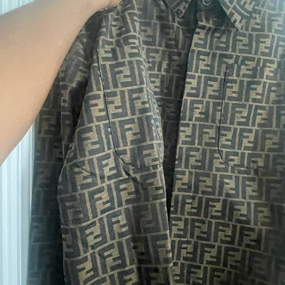 Source Unknown Black and Brown Monogram Button-Down Shirt